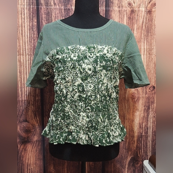 Anthropologie Tops - Anthropologie Short Sleeve Smocked Linen Twofer Top Size XL NWT!